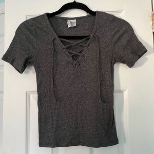 Grey H&M lace up crop top; size s
